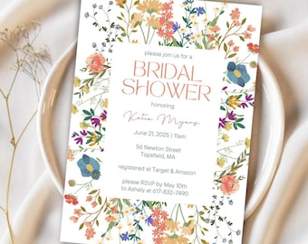 Wildflower Bridal Shower Invitation: Editable Floral Template (PDF)