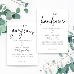 Bathroom Basket Sign For Wedding | Wedding Hello Gorgeous And Handsome Basket Sign | Modern Wedding Basket Sign | Editable Download