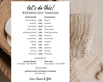 Editable Wedding Day Timeline Card: Bridal Party Itinerary (Digital Download)