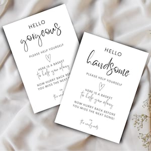 Bathroom Basket Sign For Wedding | Wedding Hello Gorgeous And Handsome Basket Sign | Modern Wedding Basket Sign | Editable Download | Canva