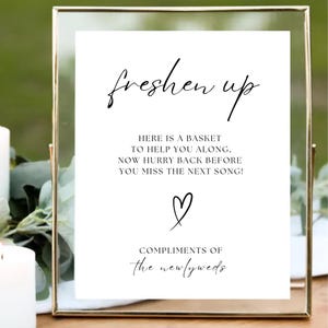 Minimalist Freshen Up Sign Template | Wedding Bathroom Sign | Bathroom Basket Sign | Printable Digital Download | Elegant Bathroom Sign