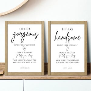 Bathroom Basket Sign For Wedding | Wedding Hello Gorgeous And Handsome Basket Sign | Modern Wedding Basket Sign | Editable Download