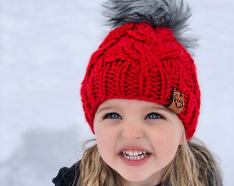 Hand knitted beanie / cable knit beanie / winter knit hat / winter knit kids hat / chunky cable hat / baby shower beanie