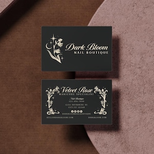 Gothic Blumen Visitenkarte Canva Vorlage, DIY druckbare Visitenkarte, Floral Business Branding, Blumen Blume DIY bearbeitbare Visitenkarte