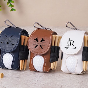 Bolsa de pelotas de golf personalizada, soporte para pelotas y tees de golf, regalo de Navidad para golfistas, elegante bolsa para pelotas de golf, mini soporte de cuero para pelotas de golf.