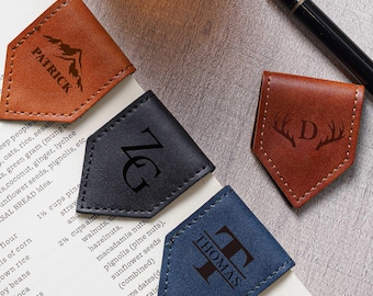 Leather Magnetic Bookmark,Personalized Engraved Leather Magnetic Bookmark,Initials Leather Bookmark,Handmade Reader Gift,Christmas Gift