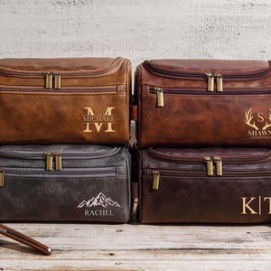 Personalized Toiletry Bag, Groomsmen Gifts-Leather Toiletry Bag for Anniversaries,Groomsmen or Him-Laser Engraved Leather Travel Kit image 2