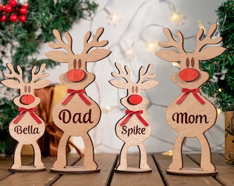 Personalized Freestanding Reindeer,Family Christmas Decoration,Place Names Setting Table Decorations, Xmas Ornaments,Luxury Stag Decorations