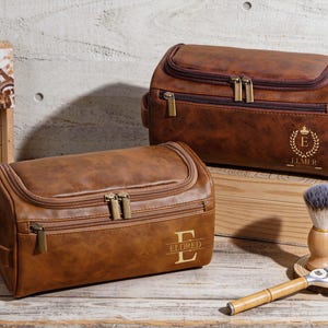 Personalized Toiletry Bag, Groomsmen Gifts-Leather Toiletry Bag for Anniversaries,Groomsmen or Him-Laser Engraved Leather Travel Kit image 8