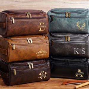 Personalized Toiletry Bag, Groomsmen Gifts-Leather Toiletry Bag for Anniversaries,Groomsmen or Him-Laser Engraved Leather Travel Kit image 9