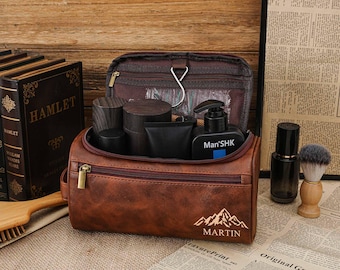 Custom Men&#39;s Toiletry Bag,Groomsmen Gifts,Leather Dopp Kit,Anniversary Gift for Him,Xmas Gift for Men,Men&#39;s Leather Accessory,Wedding Gift