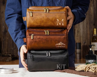 Neceser personalizado, neceser, regalo para padrinos de boda, regalo de aniversario para él, kit de viaje de cuero grabado con láser, regalo para él.