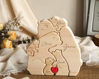 Personalized Bears Family Puzzle,Wooden Bear Family Puzzle,Mother&#39;s Day Gift with Engraved Names,Father&#39;s Day Gift,Family Keepsake Gift