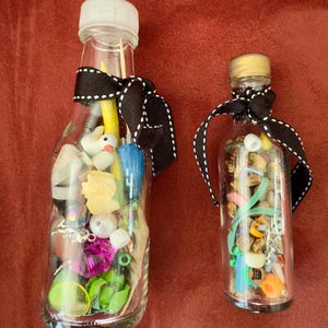TINY TREASURES BOTTLE filled with teeny tiny trinkets. Mystery Scoop, Crow Scoop, Two sizes available.