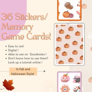 36 simpatici adesivi digitali autunnali e di Halloween/gioco di carte di memoria