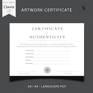 Professional Certificate of Authenticity Template | Instant Download | PDF Printable COA for Artists & Handmade Crafters