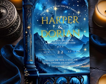 Starlit Wedding Invitation Template: Fantasy Night Court, Editable Canva (Digital)