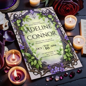 Elvish Wedding Invitation Template: Fantasy Forest Design (Canva, Digital)