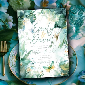 Sommermotten-Einladungsvorlage, benutzerdefinierte Canva-Ankündigung, Naturhochzeit, Waldhochzeit, heidnische Hochzeit, digital bearbeitbares Personalisierbar