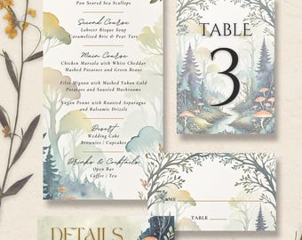 Mushroom Forest Wedding Stationery Suite | Editable Canva Template (Digital Download)