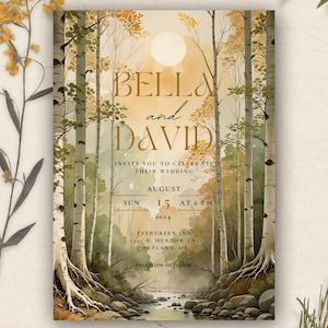 Tree Model Invitation Birch Trees Wedding Invitation Template: Watercolor Nature Design ...