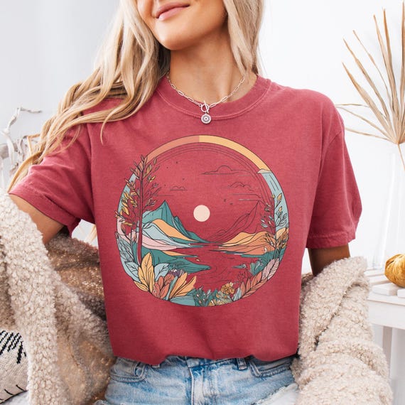 Boho Mountain Shirt: Soft Comfort Colors, Nature Graphic Tee