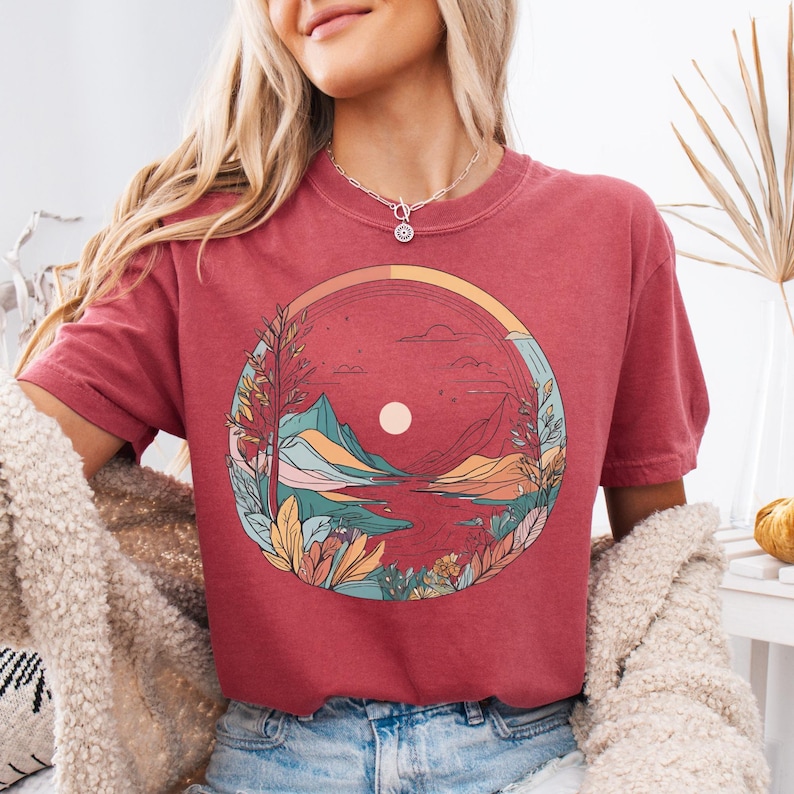 Boho Mountain Shirt: Soft Comfort Colors, Nature Graphic Tee image 1