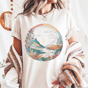 Boho Mountain Shirt: Soft Comfort Colors, Nature Graphic Tee image 6