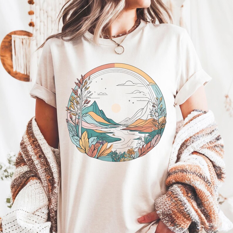 Boho Mountain Shirt: Soft Comfort Colors, Nature Graphic Tee image 6