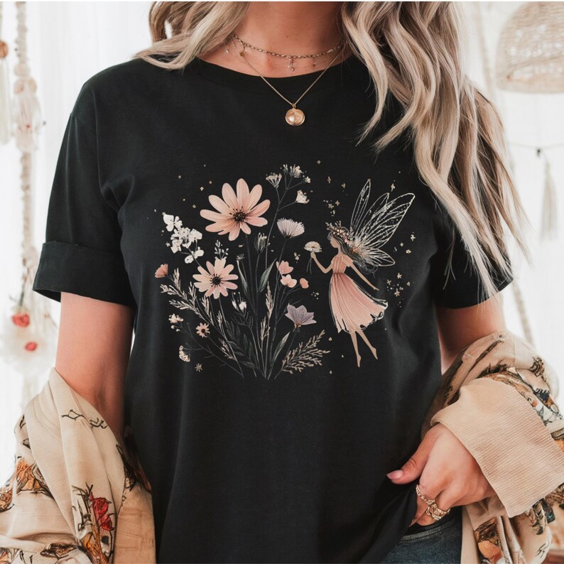 Fairycore Wildflower Tee, Boho Floral Shirt (Relaxed Fit, Cotton) image 4
