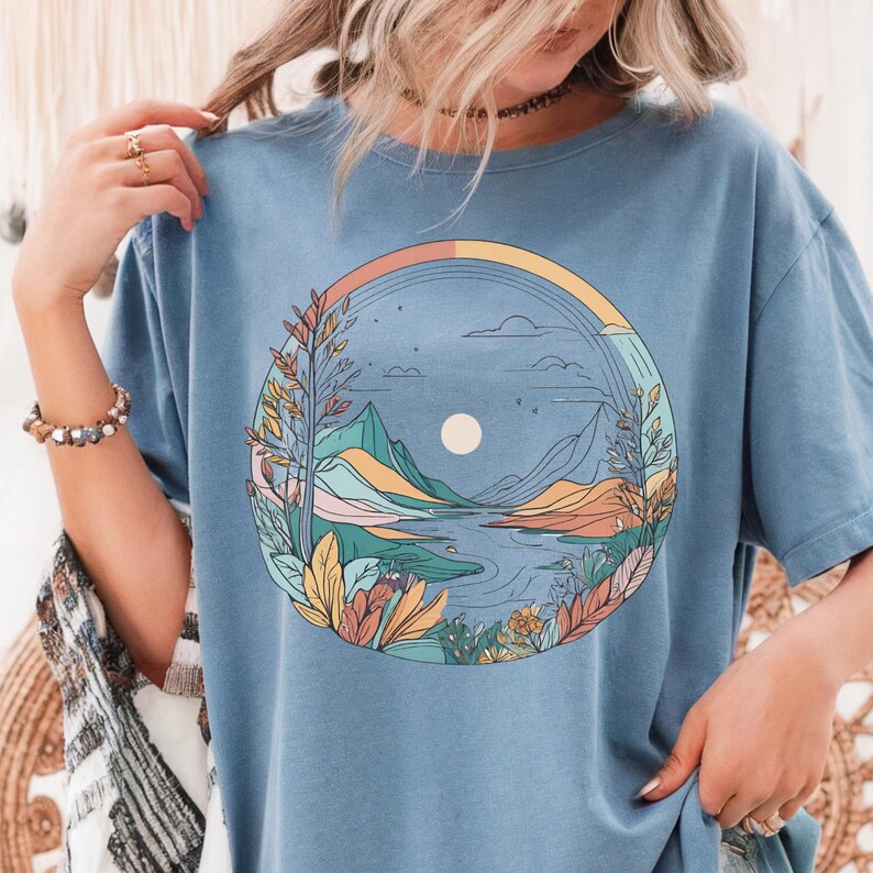 Boho Mountain Shirt: Soft Comfort Colors, Nature Graphic Tee image 4