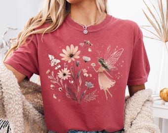Fairycore Wildflower Tee, Boho Floral Shirt (Relaxed Fit, Cotton)