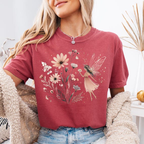 Fairycore Wildflower Tee, Boho Floral Shirt (Relaxed Fit, Cotton)