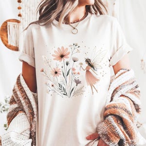 Fairycore Wildflower Tee, Boho Floral Shirt (Relaxed Fit, Cotton) image 2