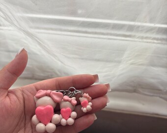 Handmade CUSTOM mini PINK KITTY Love heart keyring kawaii cute cartoon keychain gift for her for valentines for birthdays for girls pink