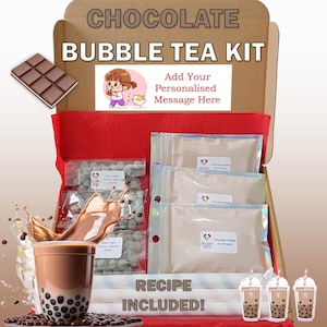 Kit DIY Bubble Tea au chocolat – Pour 3 boissons | Comprend des ingrédients, des pailles en papier et une recette | Cadeau idéal pour les amateurs de thé Boba | Autocollant gratuit