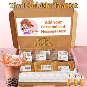 DIY Thai Bubble Tea Geschenk-Set – Letterbox Geschenk | Für 3 Boba Tea Portionen | Inklusive Strohhalme & Rezept | Vegetarisch | Halal | Gratis Sticker