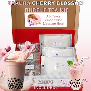 DIY Sakura Cherry Blossom Bubble Tea Kit Letterbox Gift | 3 Servings | Includes Tapioca Pearls & Recipe | Vegetarian | Halal | Free Sticker