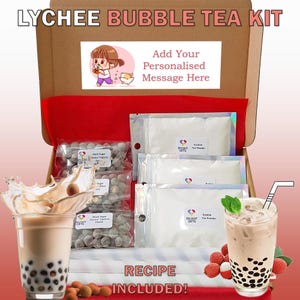 DIY Lychee Bubble Tea Kit – Letterbox Gift | Makes 3 Servings at Home | Includes Tapioca Pearls & Recipe | Vegetarian | Halal | Free Sticker