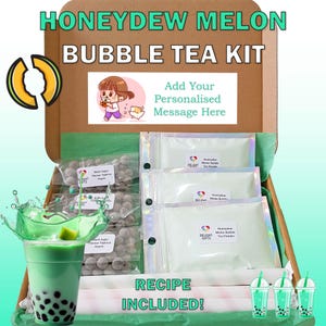 DIY Honeydew Melon Bubble Tea Kit – Make 3 Servings | Includes Tapioca Pearls, Paper Straws & Recipe | Perfect Letterbox Gift | Free Sticker