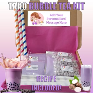 DIY Purple Taro Bubble Tea Kit Letterbox Gift | Make 3 Servings at Home | Includes Paper Straws & Recipe | Vegetarian | Halal | Free Sticker