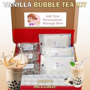 DIY Vanilla Bubble Tea Kit - Für 3 Portionen | Inklusive Papierstrohhalme & Rezept | Perfektes Letterbox Geschenk für Boba Tea Lovers | Gratis Sticker