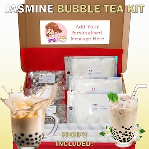 DIY Jasmine Bubble Tea Kit – Letterbox Gift | Make 3 Servings at Home | Includes Tapioca Pearls & Recipe | Vegetarian | Halal | Free Sticker