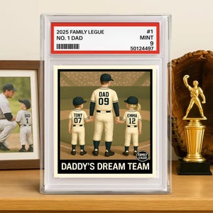 Baseball n° 1 papa grand-père homme et enfants style carte à collectionner personnalisée bloc acrylique, cadeau de fête des pères pour baseball papa, mari