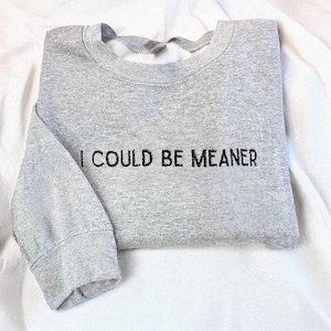 Could Be Meaner Embroidered Sweatshirt, I Could Be Meaner Funny Humor Sweatshirt, Funny Quote Shirt, Sarcasm Shirt, Trendy Shirt for Women
