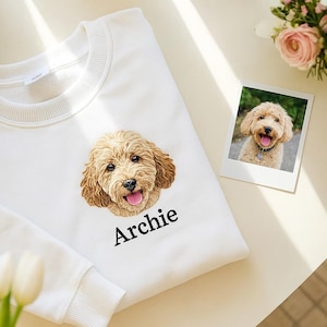 Custom Pet Portrait with Name Embroidered Sweatshirt, Personalized Dog or Cat Sweater, Pet Lover Gift, Memorial Embroidery Pullover