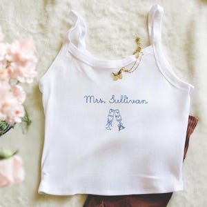 Custom Embroidered Bride Tank Top Last Name Custom Tee Bachelorette Party Bride Last Name Shirt Wedding Day Tank Top Getting Ready Top Bride