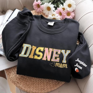 Disney Mom Metallic Patch Embroidered Sweatshirt, Personalized Mama, Mom Grandma Sweatshirt, Disney Crewneck, Mother&#39;s day gift