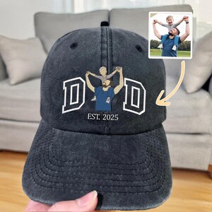 Custom Photo Embroidered Dad Hat, Embroidered Portrait Dad And Child Cap, Personalized Gift for Father’s Day, Unique Photo Birthday Hat