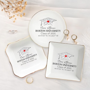 Plato de joyería de graduación con mapa del campus personalizado, regalo de graduación personalizado, regalo de la generación de 2025, regalo de graduación para ella, regalo de graduación para hija